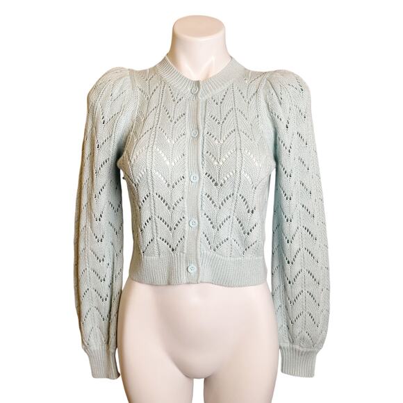 Alice + OliviaWomen's Light Blue Knit Puff Sleeve Cardigan SweaterSize: S